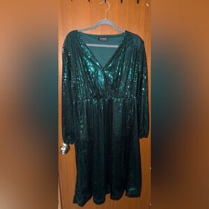 Green sequin midi dress